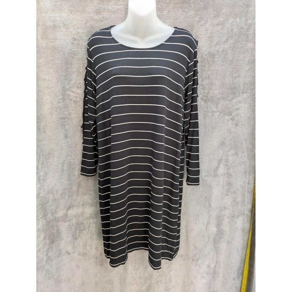 Modern Coastal Striped Long‎ Sleeve Mini Shirt Dress Womens Large Minimalist